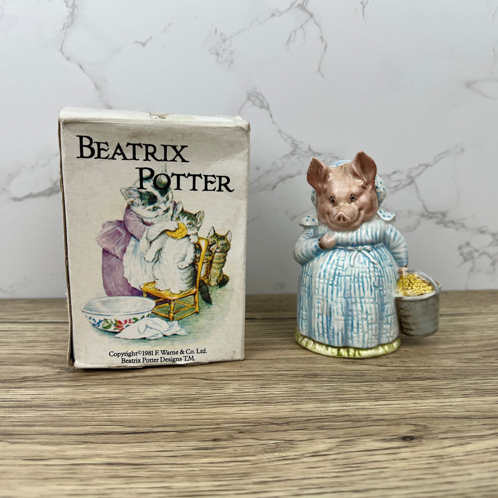 Vintage Beswick Beatrix Potter Figurine, Aunt Pettitoes, 1950s Ceramic with Box