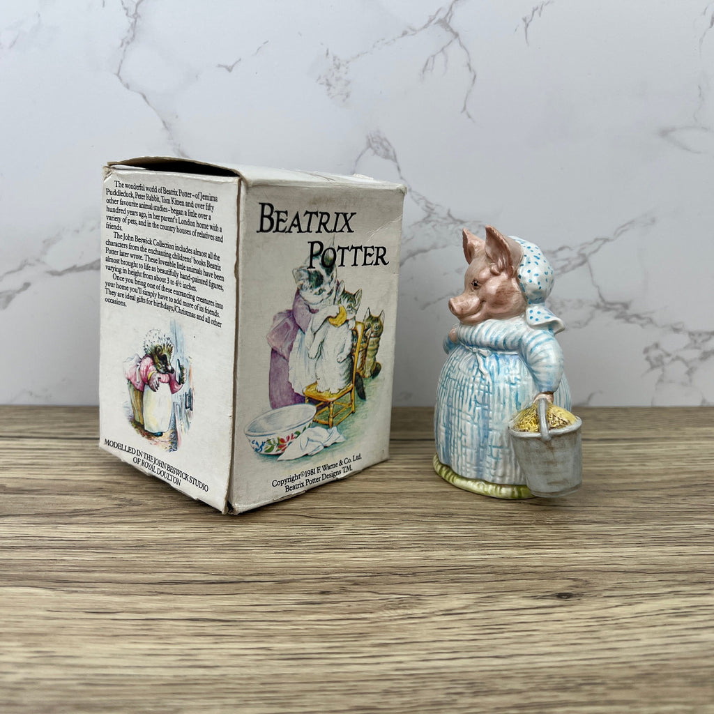 Vintage Beswick Beatrix Potter Figurine, Aunt Pettitoes, 1950s Ceramic with Box