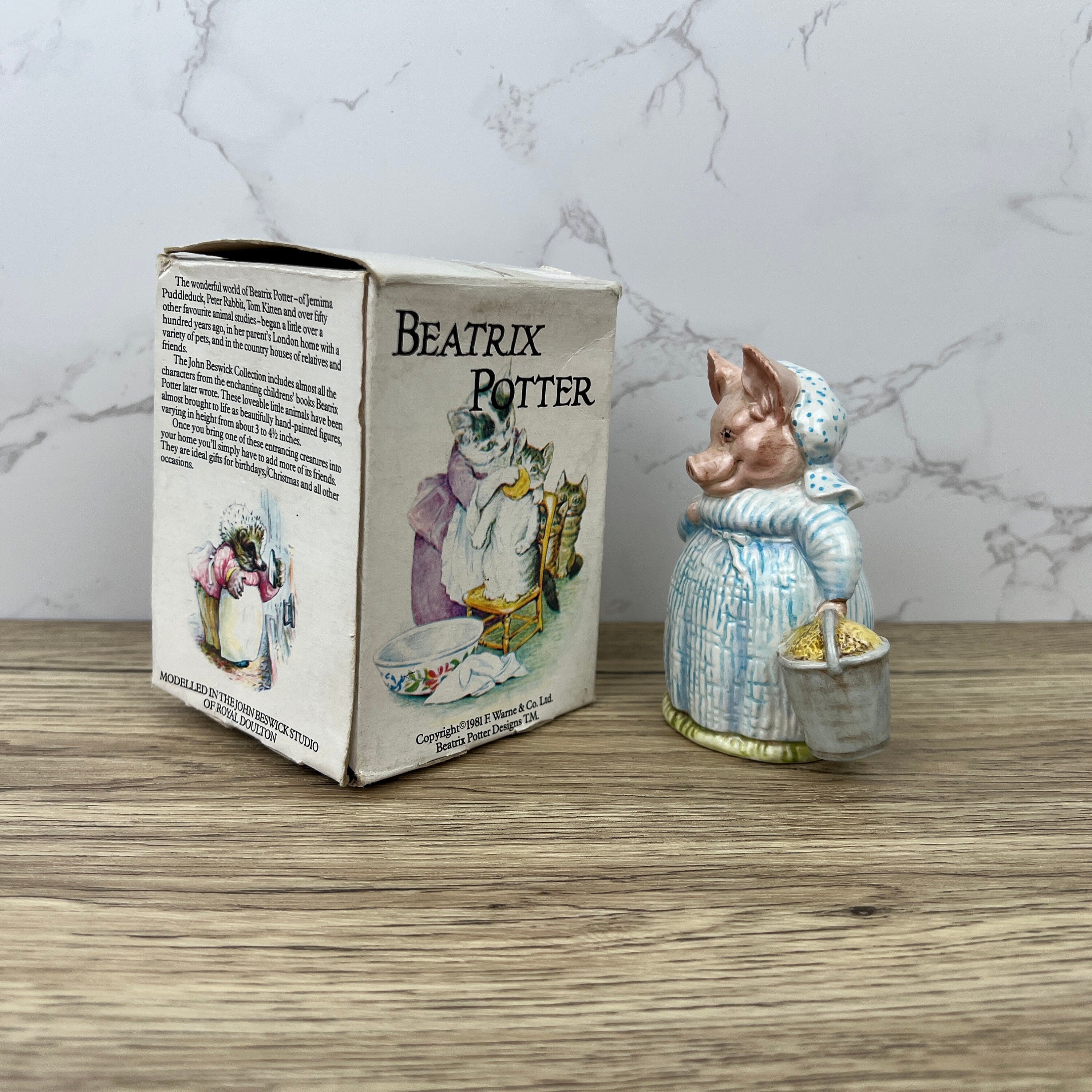 Vintage Beswick Beatrix Potter Figurine, Aunt Pettitoes, 1950s Ceramic with Box