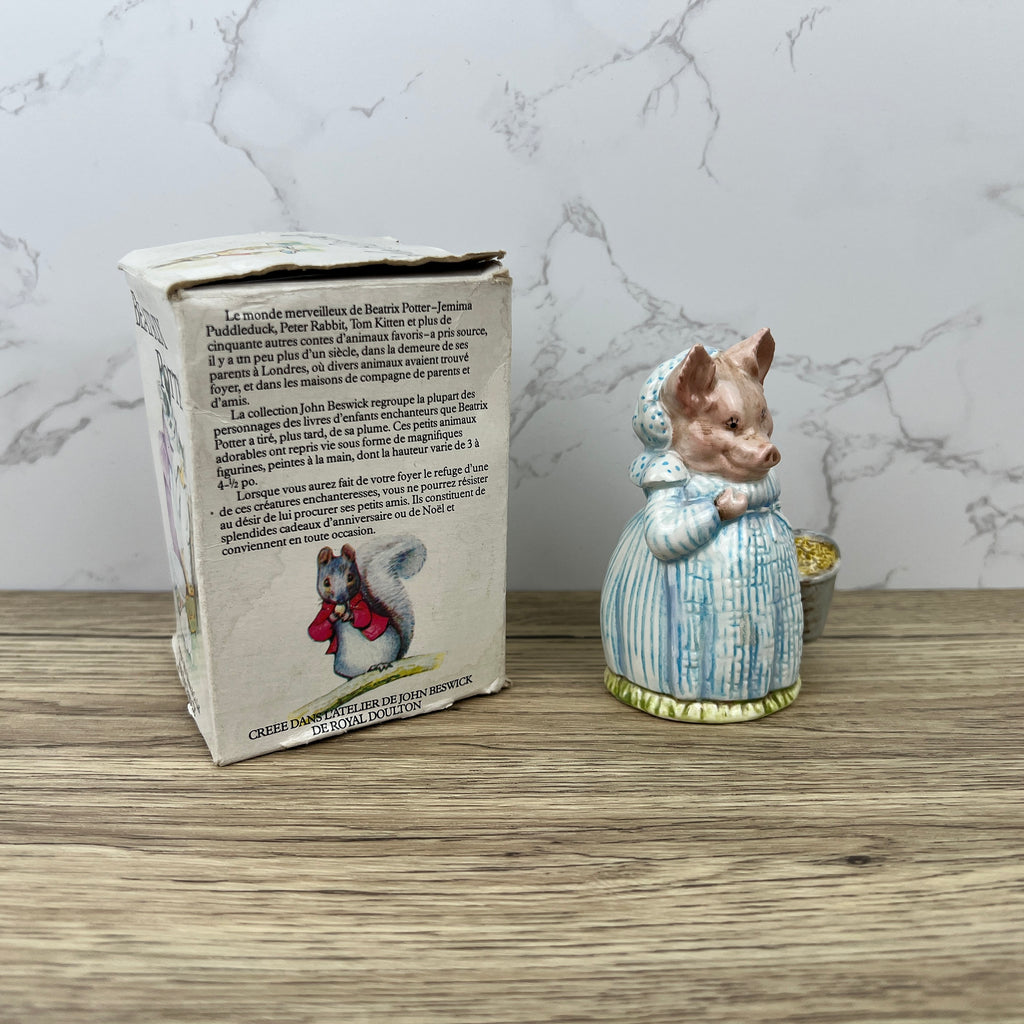Vintage Beswick Beatrix Potter Figurine, Aunt Pettitoes, 1950s Ceramic with Box