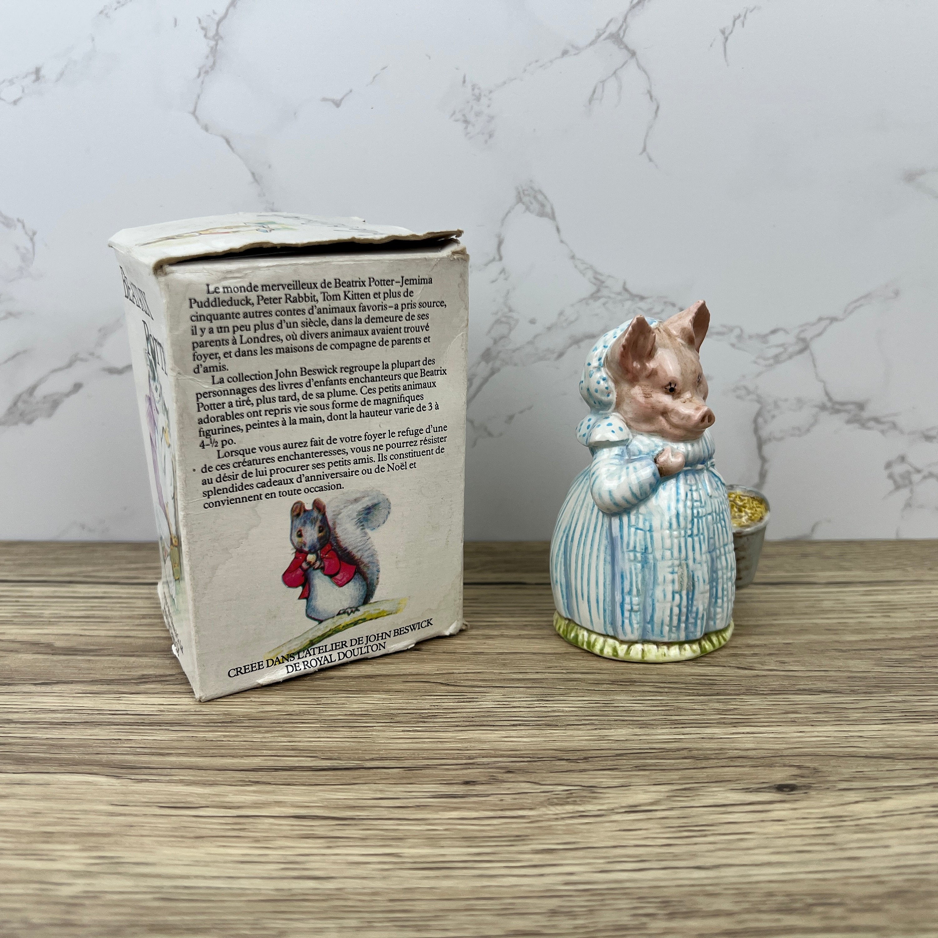 Vintage Beswick Beatrix Potter Figurine, Aunt Pettitoes, 1950s Ceramic with Box
