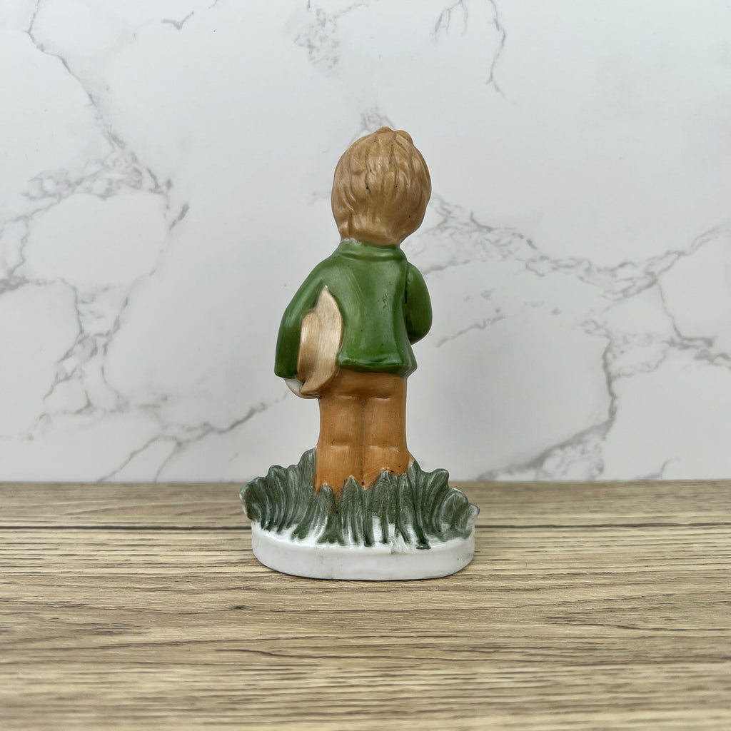 Alfretto Porcelain Boy Figurine with Flower, Handmade Crown Stamp