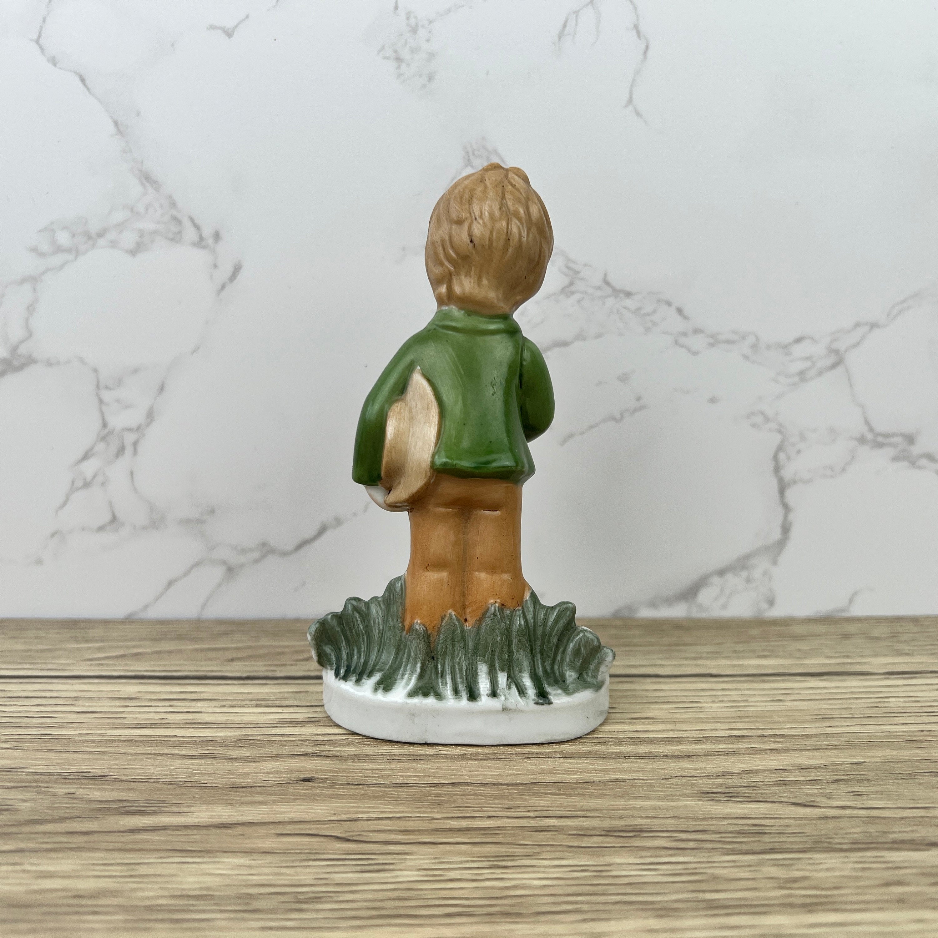 Alfretto Porcelain Boy Figurine with Flower, Handmade Crown Stamp