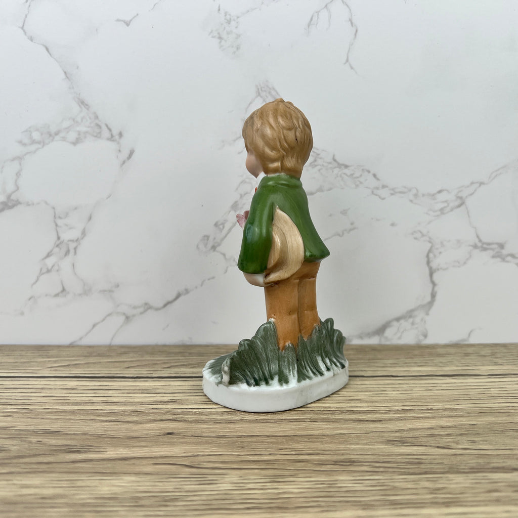Alfretto Porcelain Boy Figurine with Flower, Handmade Crown Stamp