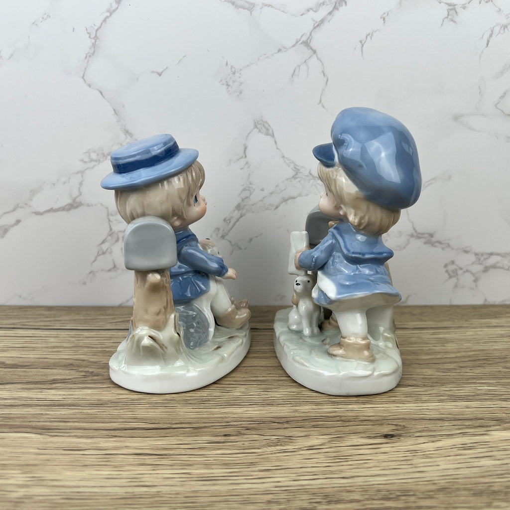 Vintage Porcelain Figurines, Made in Japan, Boy and Girl with Pets