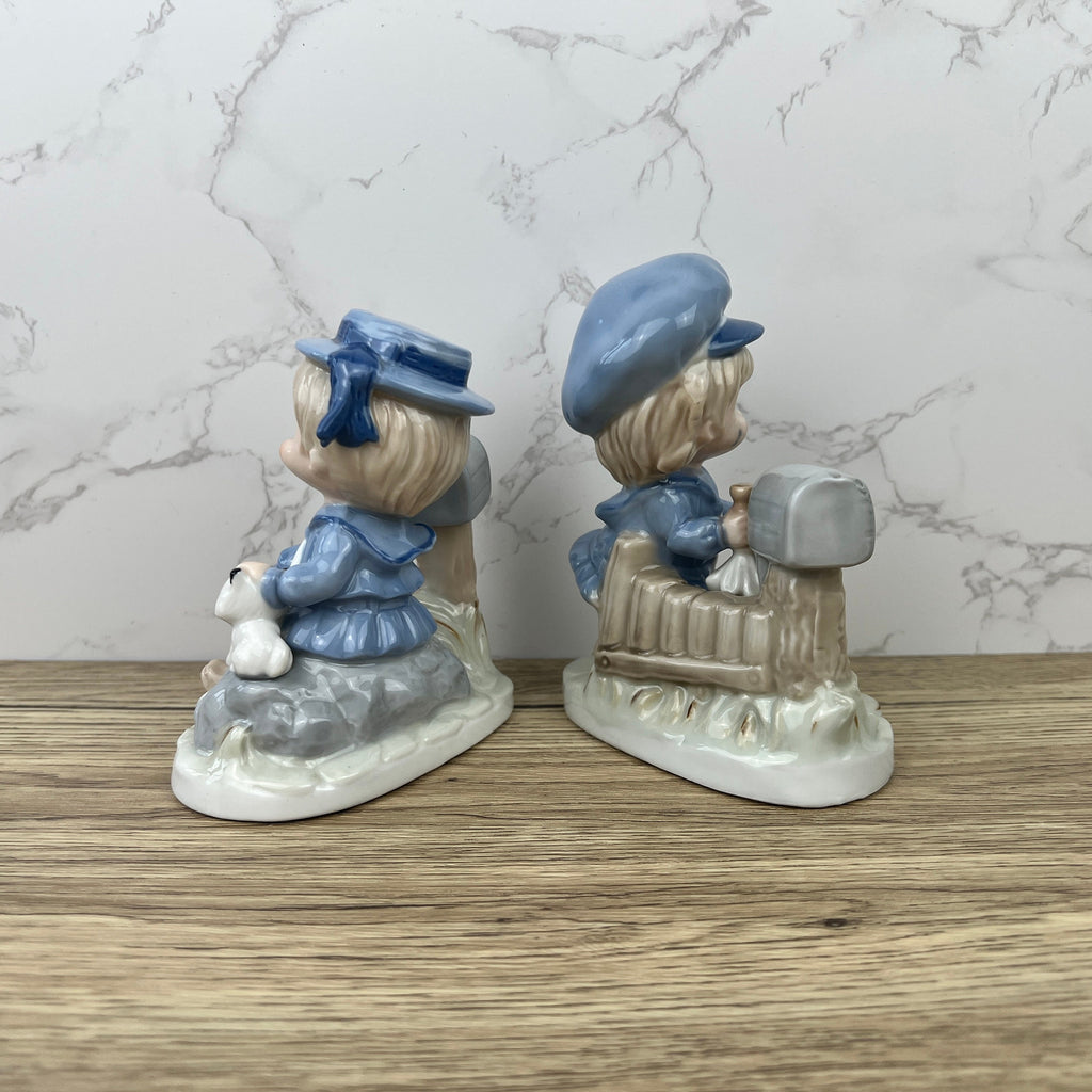Vintage Porcelain Figurines, Made in Japan, Boy and Girl with Pets