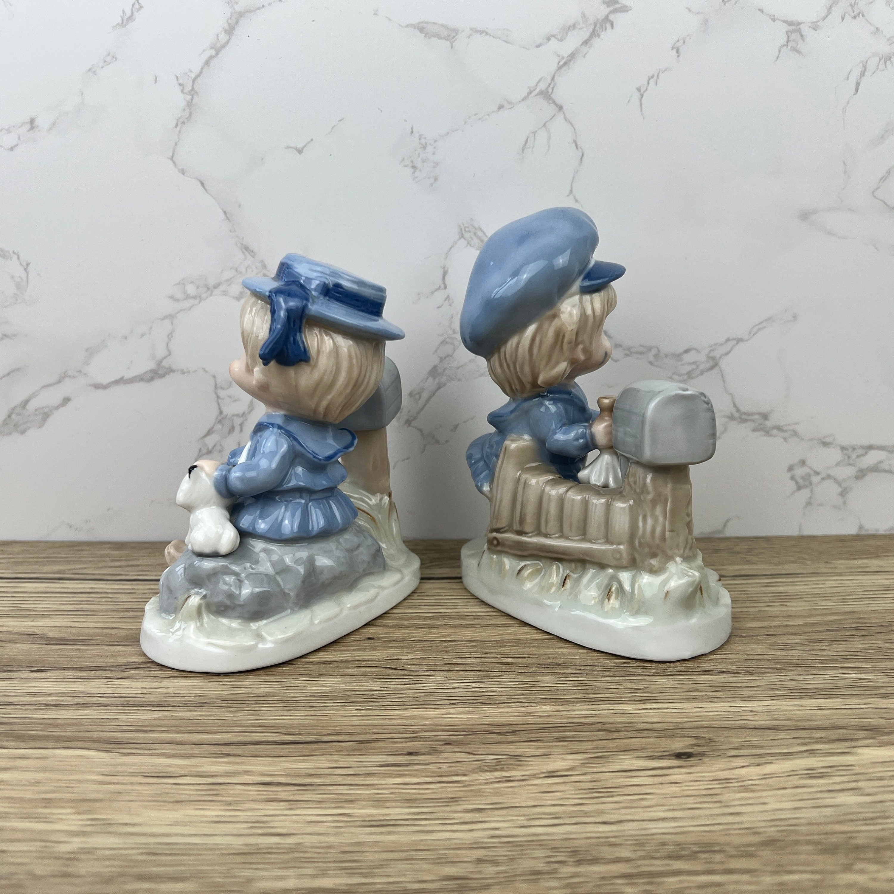 Vintage Porcelain Figurines, Made in Japan, Boy and Girl with Pets