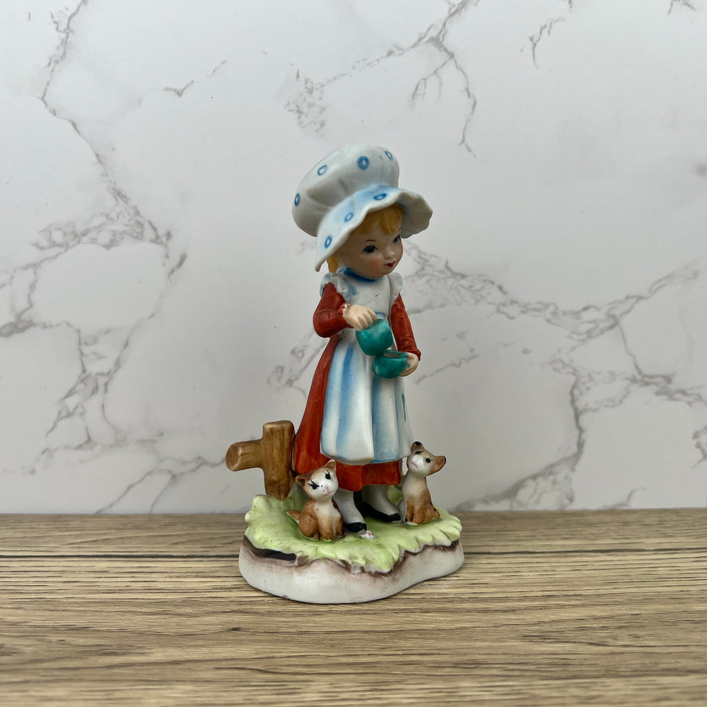 Vintage Alfretto Porcelain Girl Figurine, Cats Pouring Tea