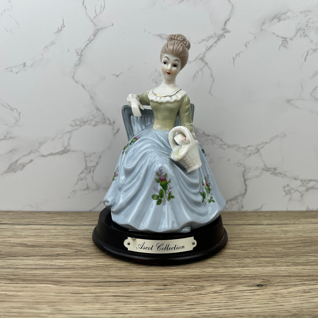 Ascot Collection Porcelain Lady Figurine, Flower Basket, Collectible Ceramic