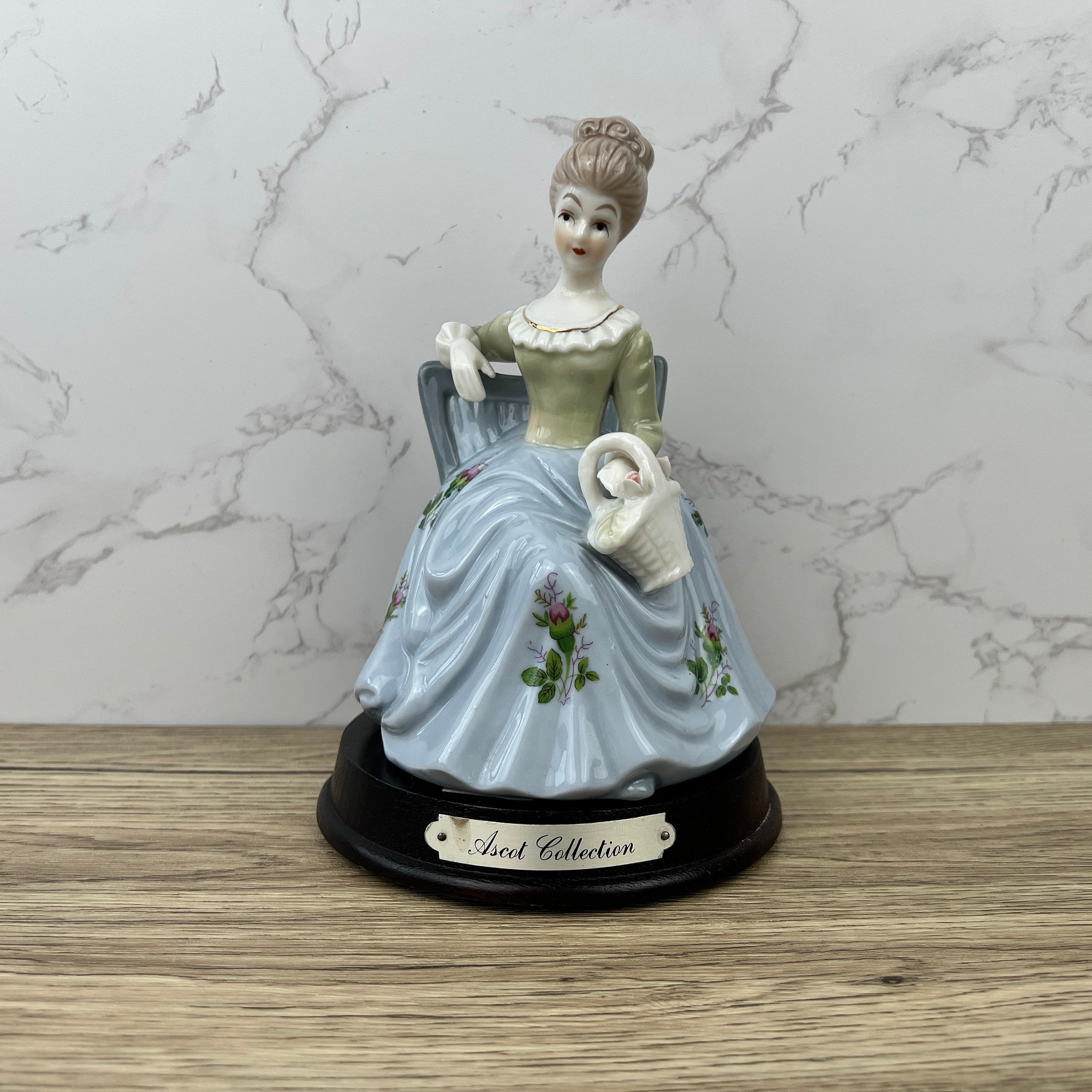 Ascot Collection Porcelain Lady Figurine, Flower Basket, Collectible Ceramic