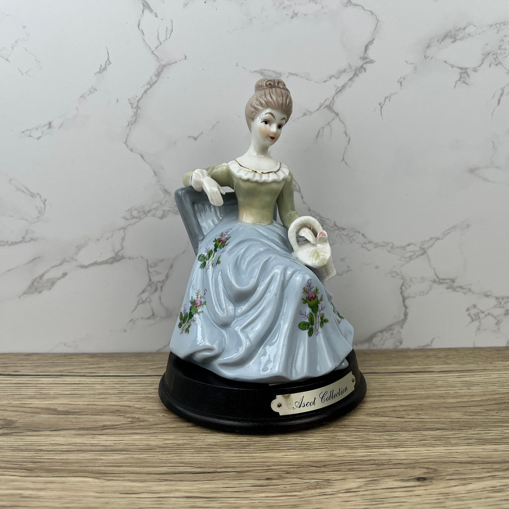 Ascot Collection Porcelain Lady Figurine, Flower Basket, Collectible Ceramic
