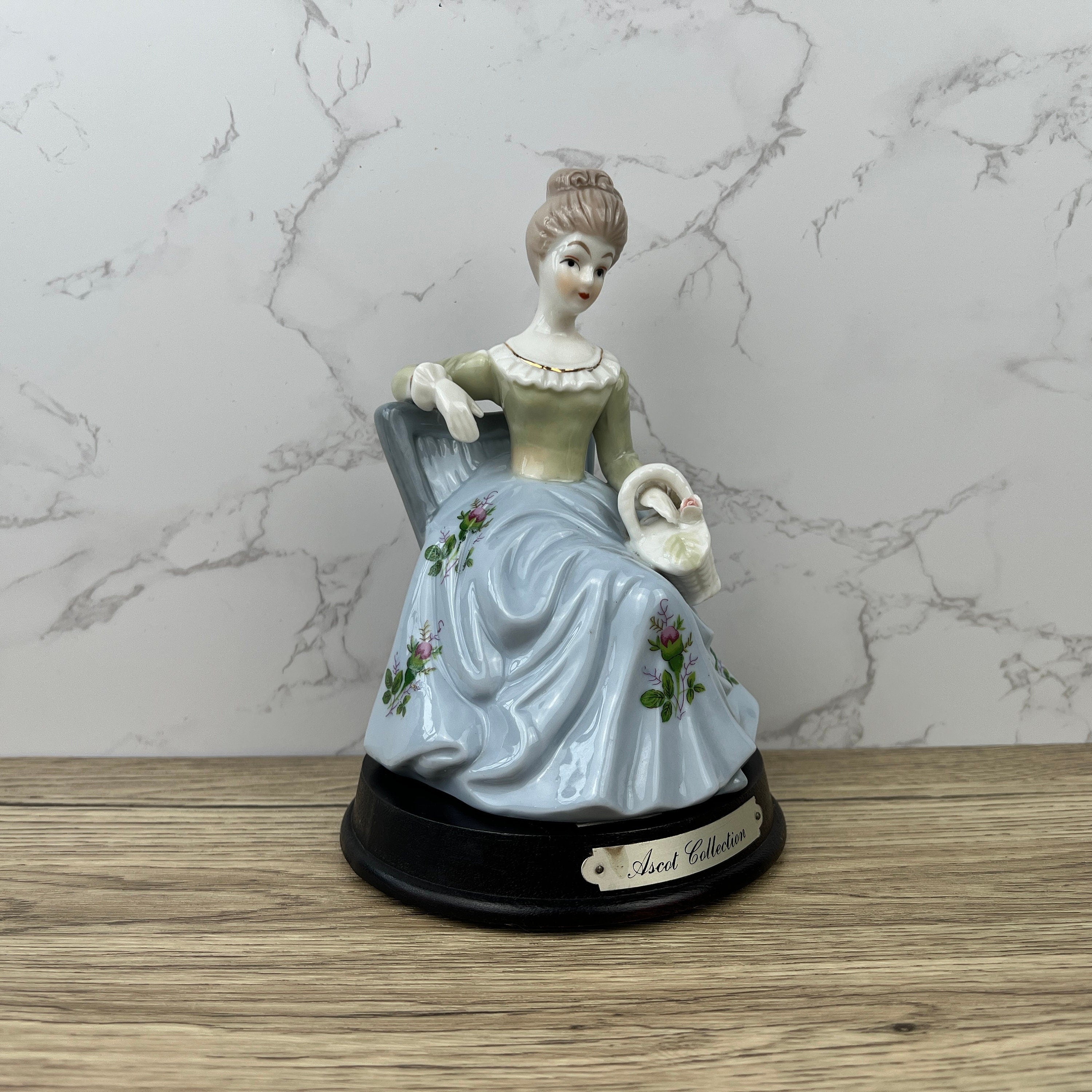 Ascot Collection Porcelain Lady Figurine, Flower Basket, Collectible Ceramic