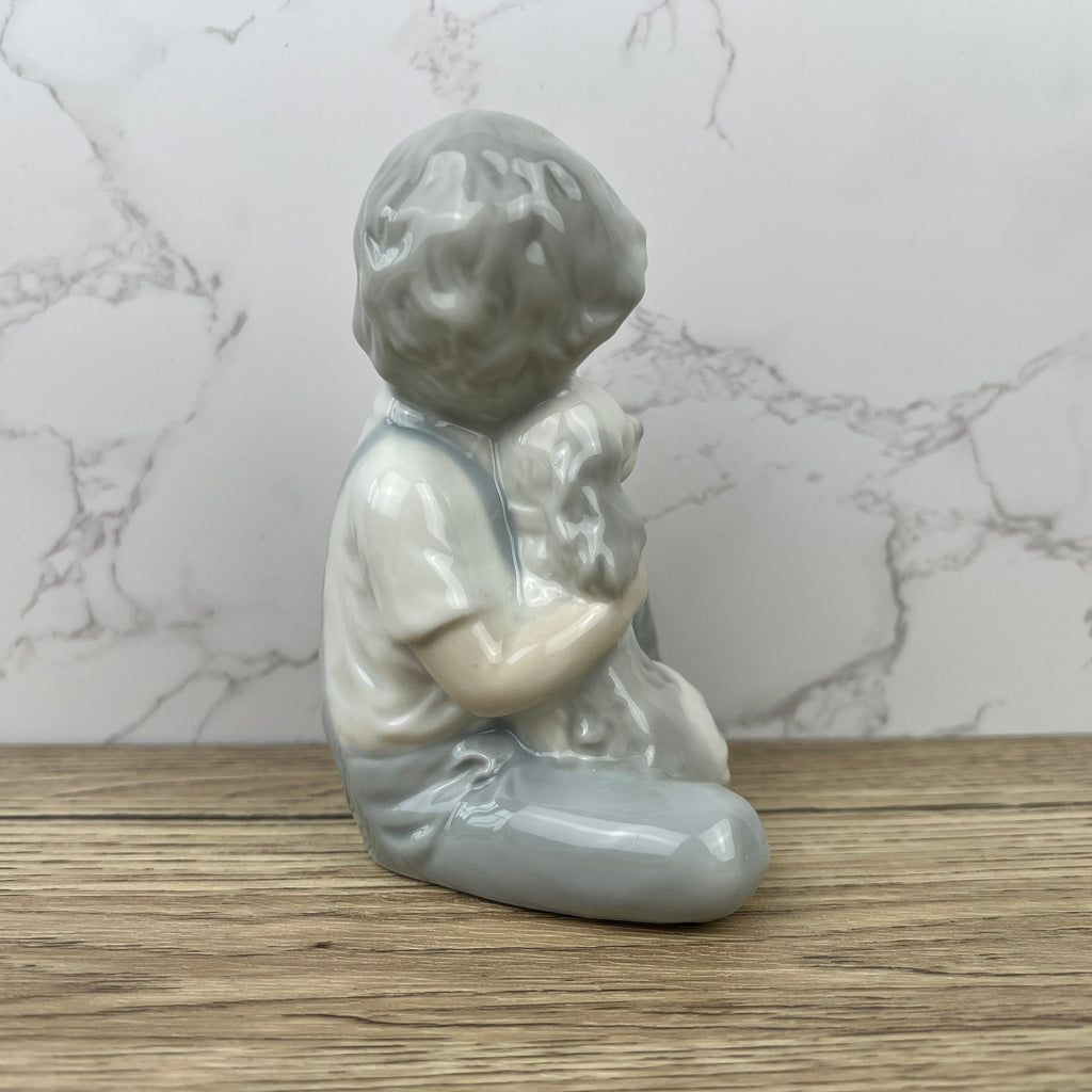 Vintage Porcelain Boy and Dog Figurine, Japan, Bone China