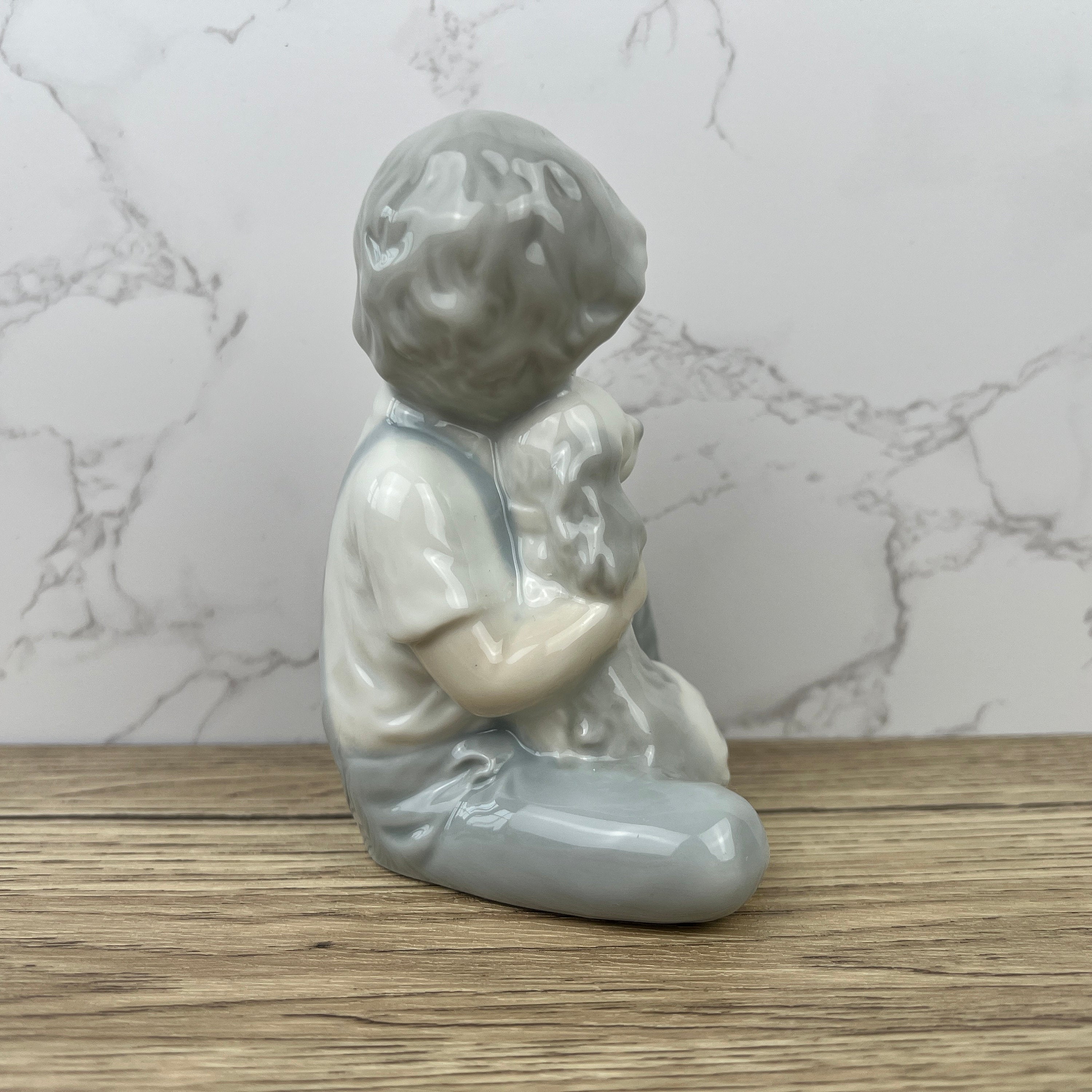 Vintage Porcelain Boy and Dog Figurine, Japan, Bone China