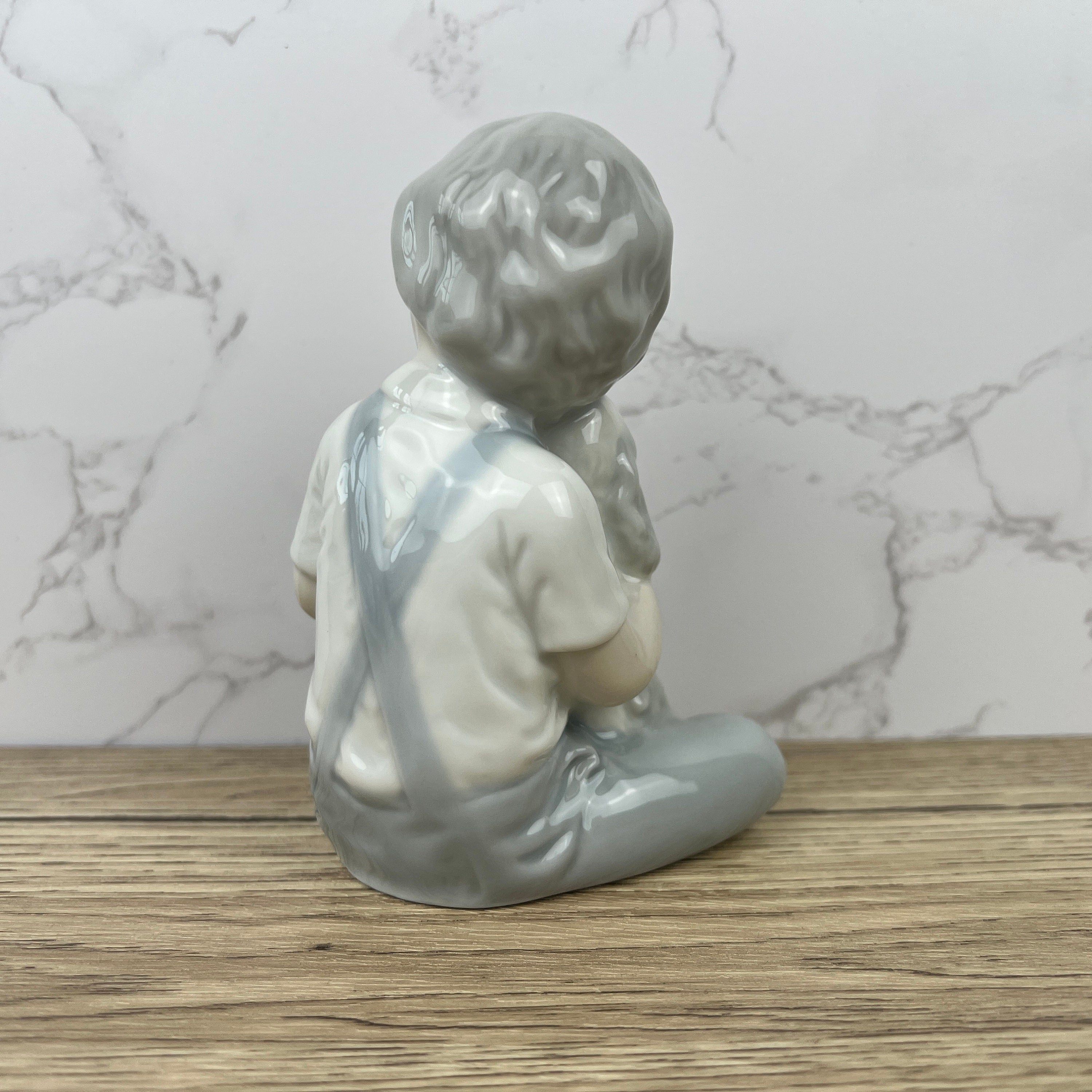 Vintage Porcelain Boy and Dog Figurine, Japan, Bone China