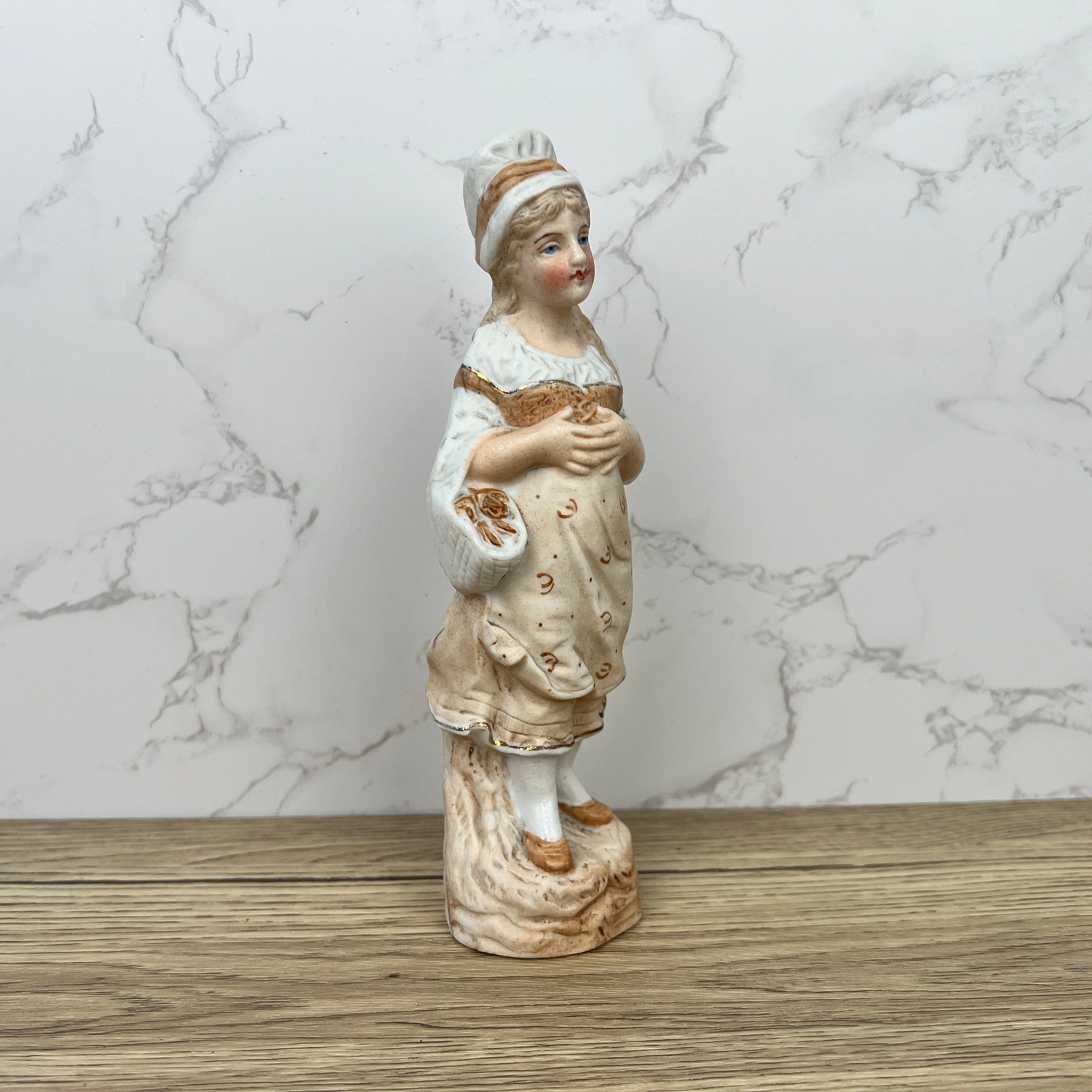 German Bisque Porcelain Girl Figurine, Collectible Ceramic Decor