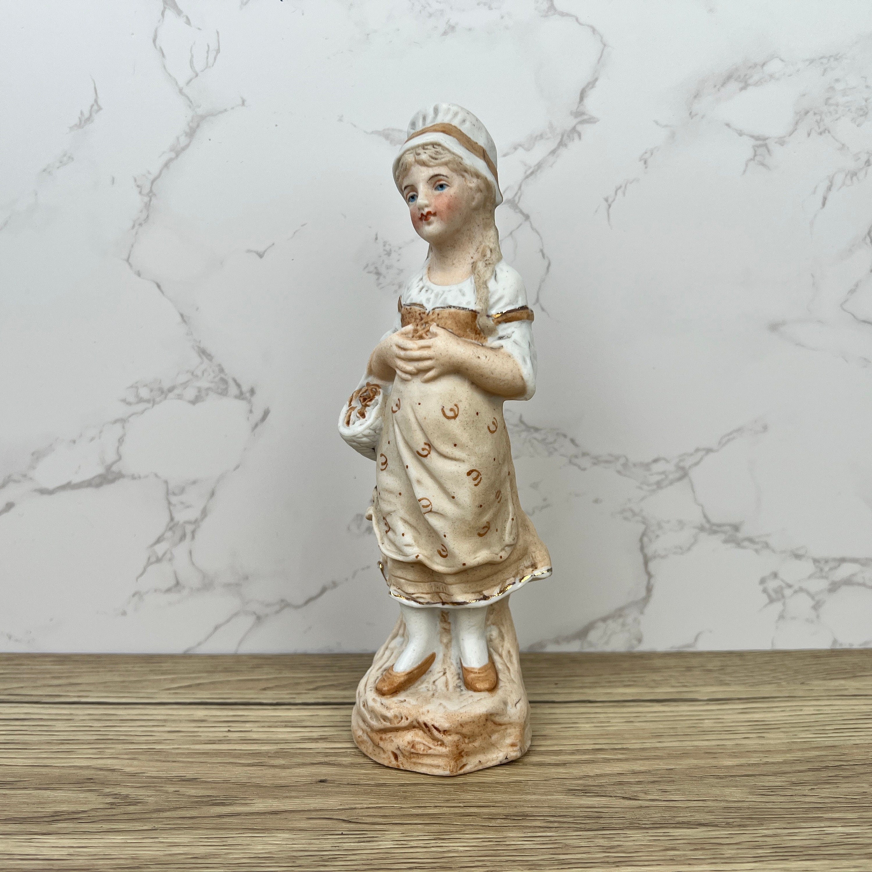 German Bisque Porcelain Girl Figurine, Collectible Ceramic Decor