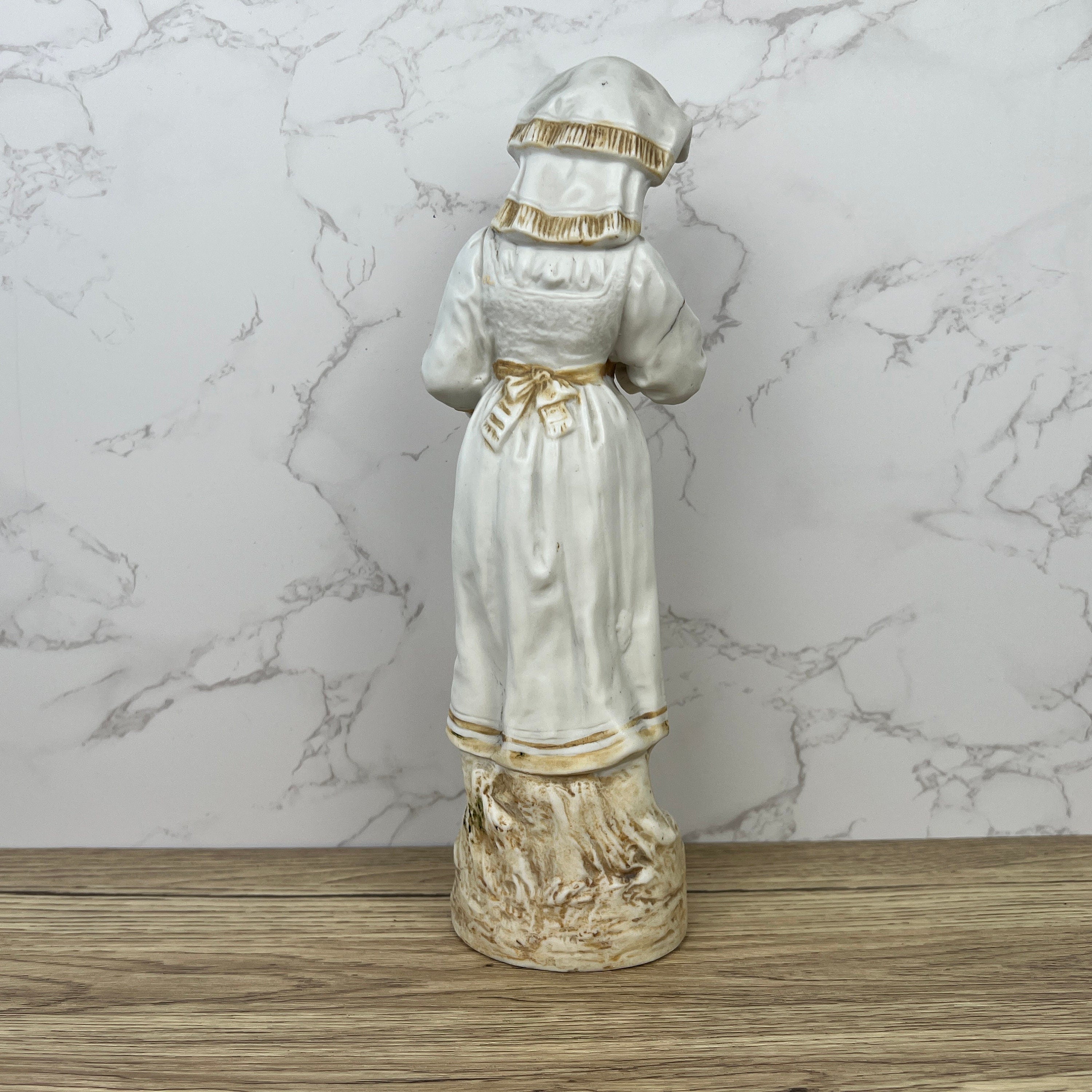 Antique Heubach Bisque Porcelain Peasant Lady Figurine, c1880s