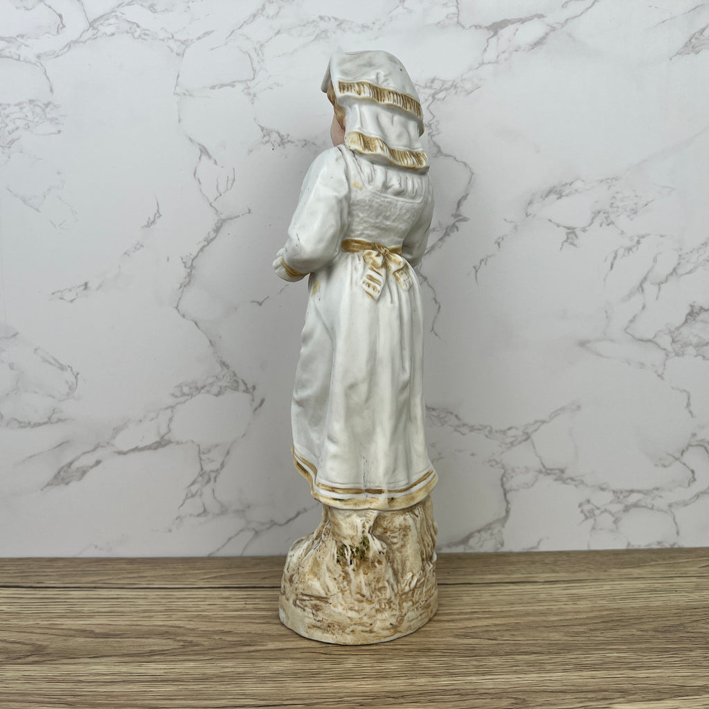 Antique Heubach Bisque Porcelain Peasant Lady Figurine, c1880s
