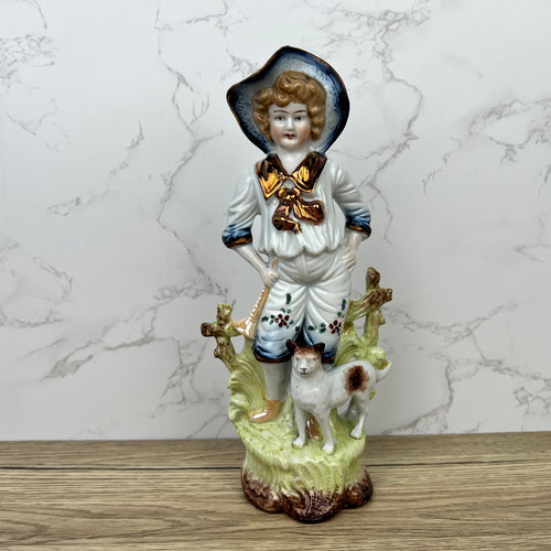 19th Century German Pottery Shepherd Figure, Lustre Glaze