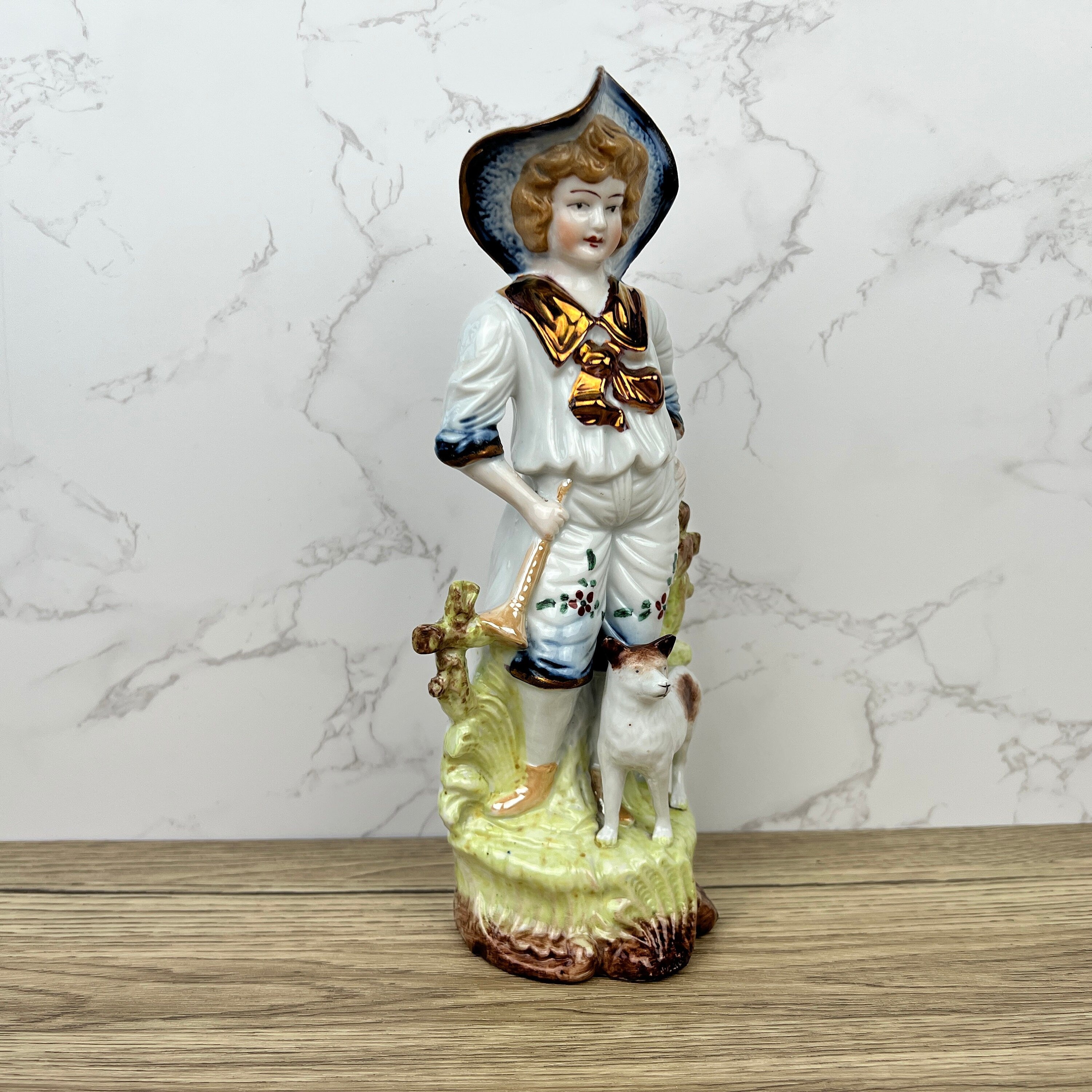19th Century German Pottery Shepherd Figure, Lustre Glaze