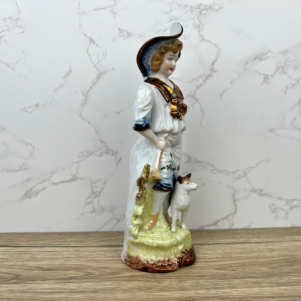 19th Century German Pottery Shepherd Figure, Lustre Glaze