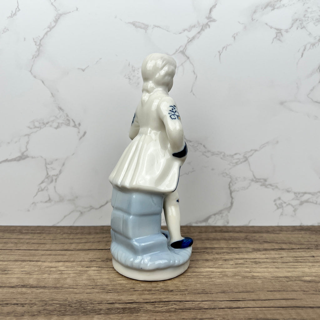 Vintage Porcelain Colonial Man Figurine, Blue and White Floral Decor