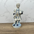 Vintage Porcelain Colonial Man Figurine, Blue and White Floral Decor