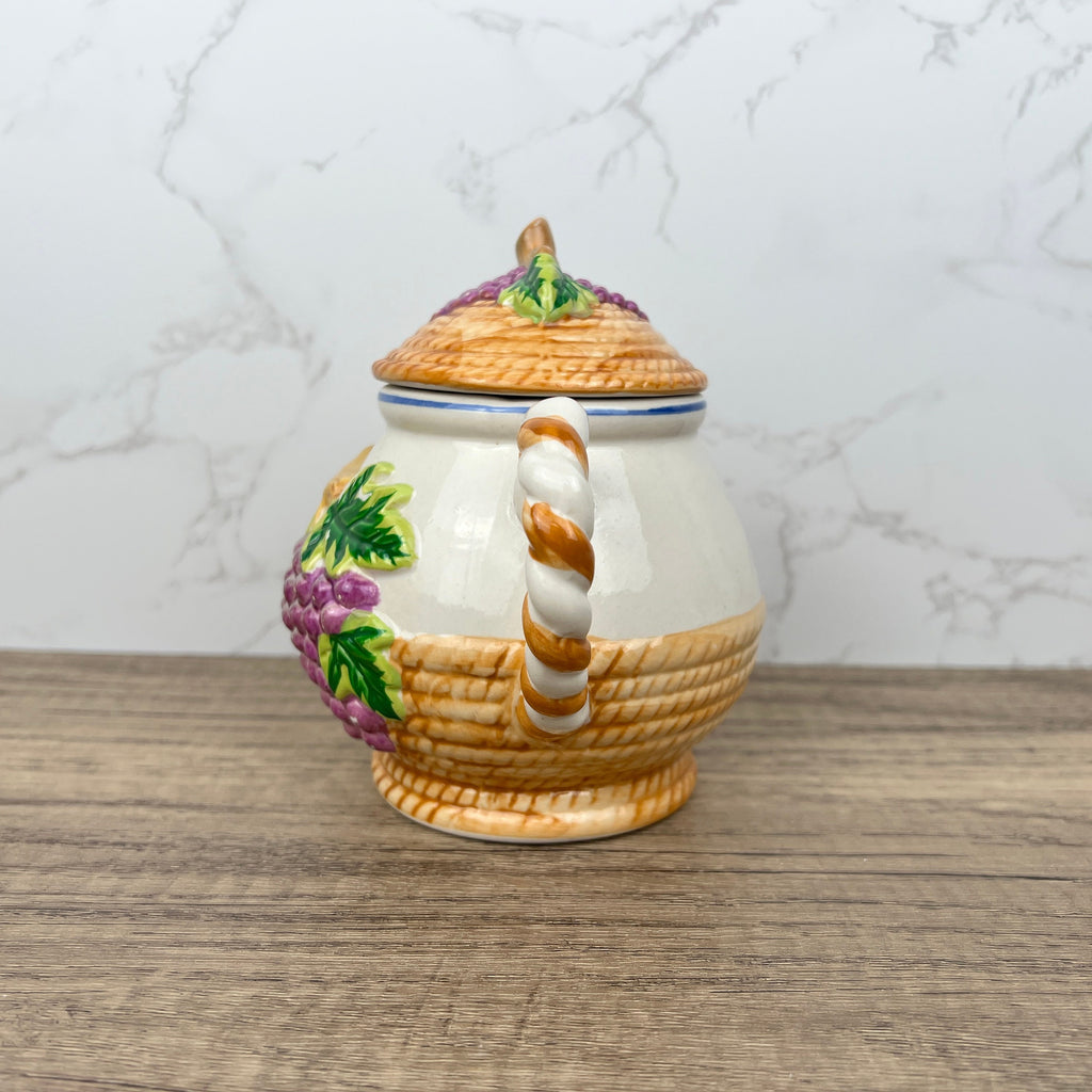 Handmade Vintage Fruit Teapot, Mid Century Cottage Kitchenware