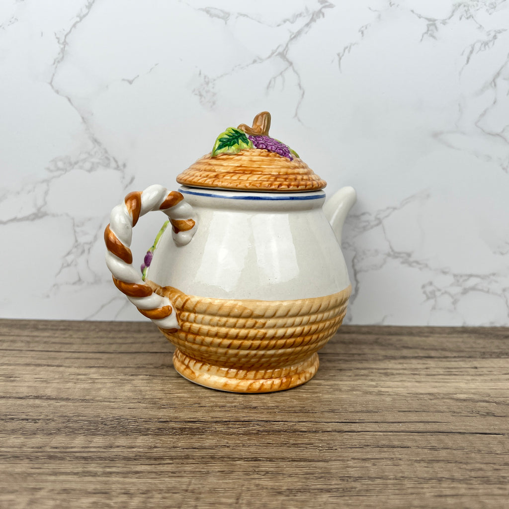 Handmade Vintage Fruit Teapot, Mid Century Cottage Kitchenware