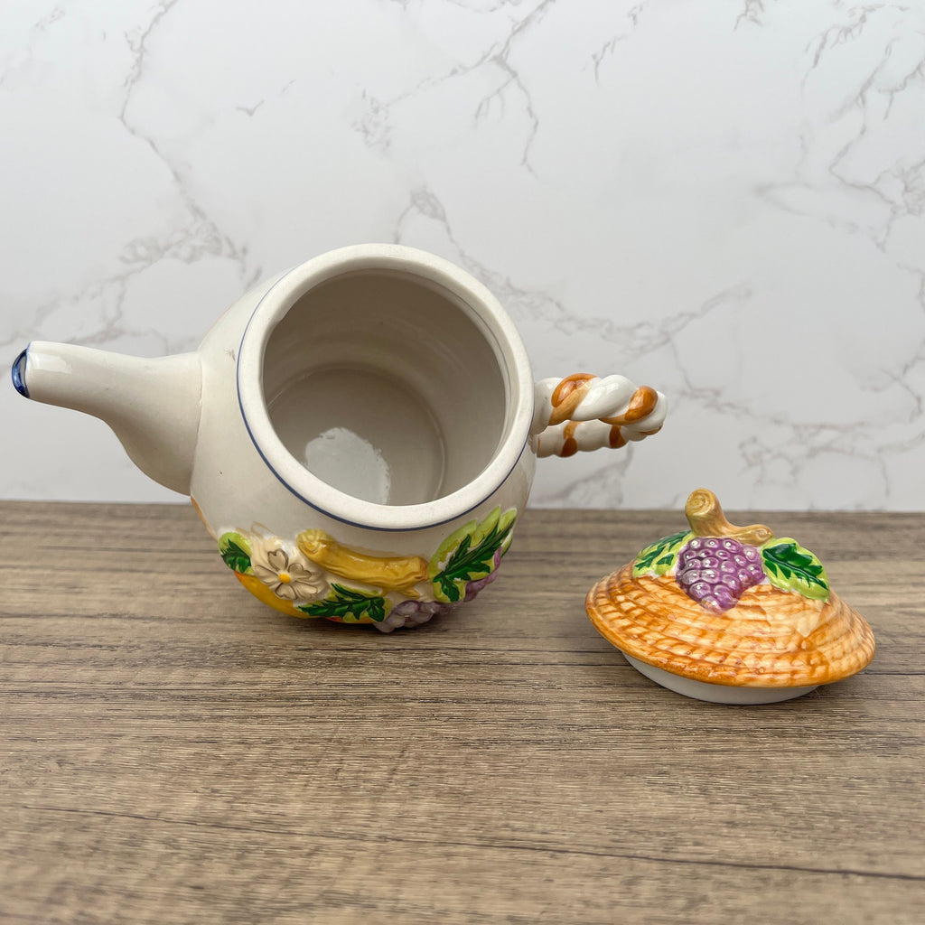 Handmade Vintage Fruit Teapot, Mid Century Cottage Kitchenware