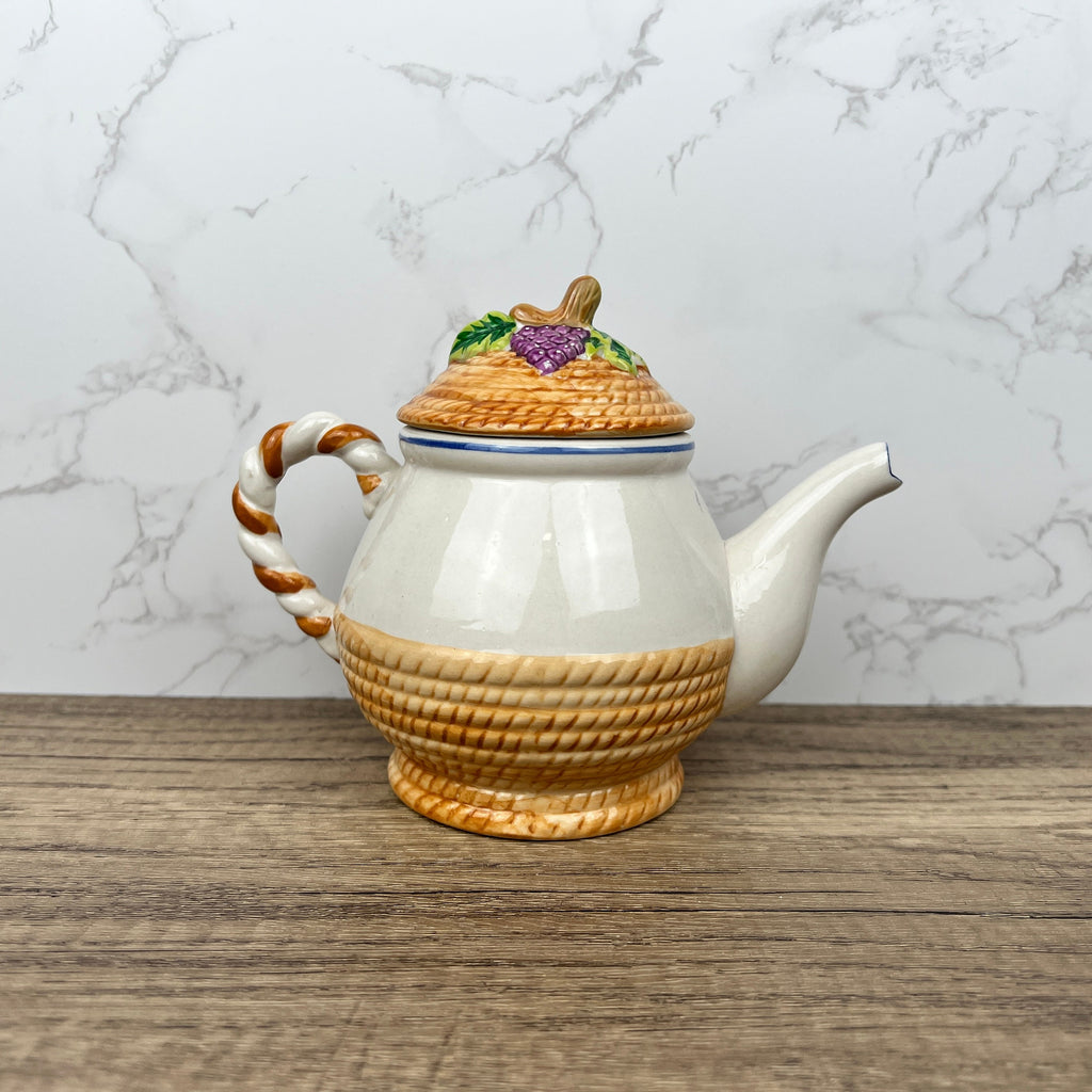 Handmade Vintage Fruit Teapot, Mid Century Cottage Kitchenware