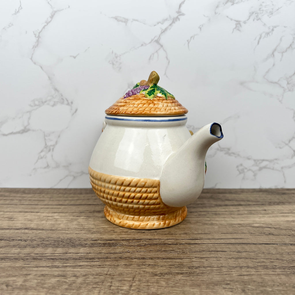 Handmade Vintage Fruit Teapot, Mid Century Cottage Kitchenware