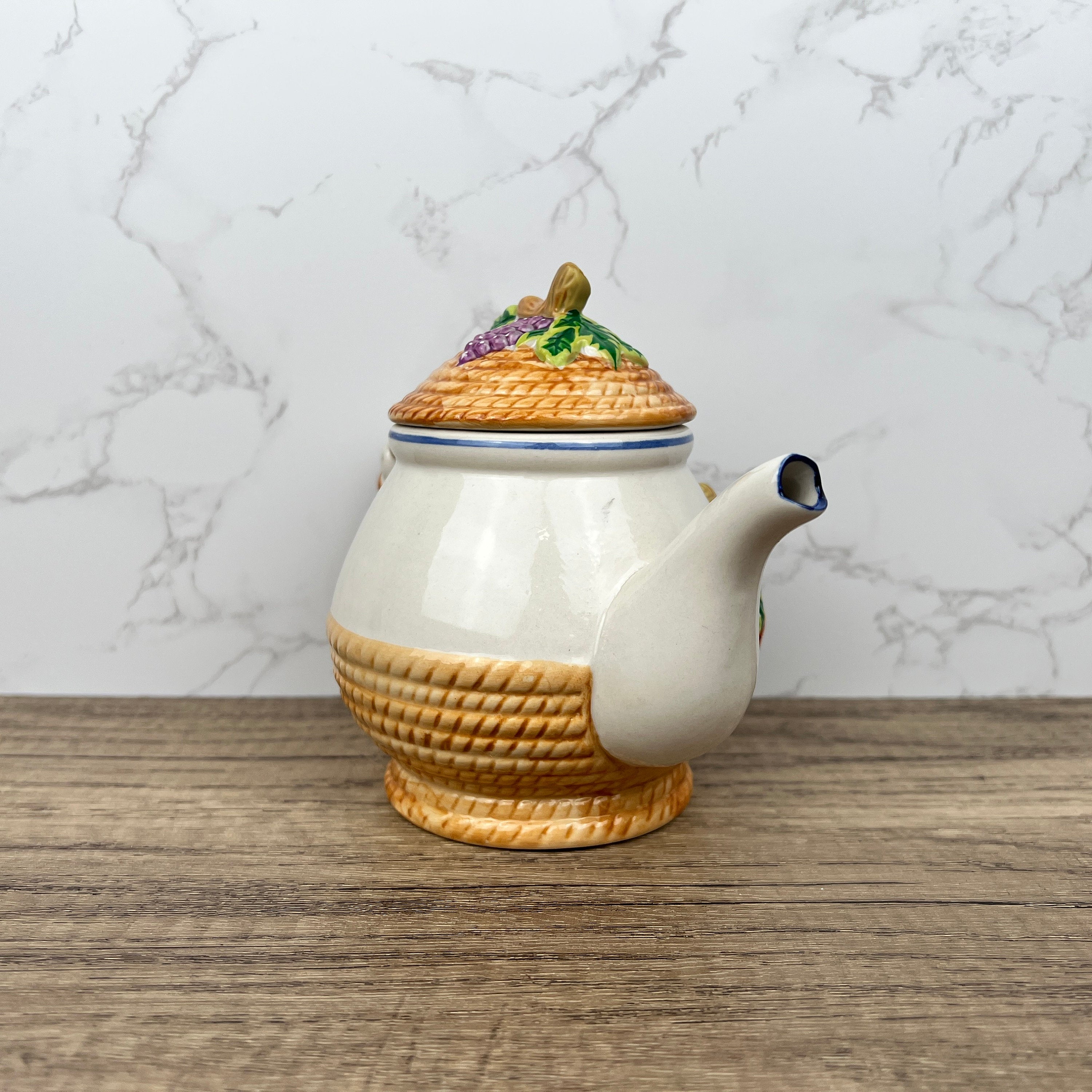 Handmade Vintage Fruit Teapot, Mid Century Cottage Kitchenware