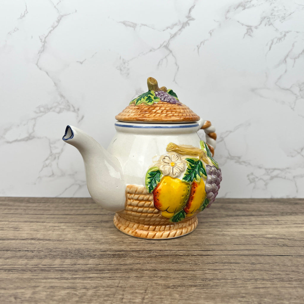 Handmade Vintage Fruit Teapot, Mid Century Cottage Kitchenware