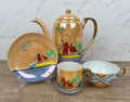 Vintage Mikori Japan Espresso Set, Hand Painted Windmill Landscape