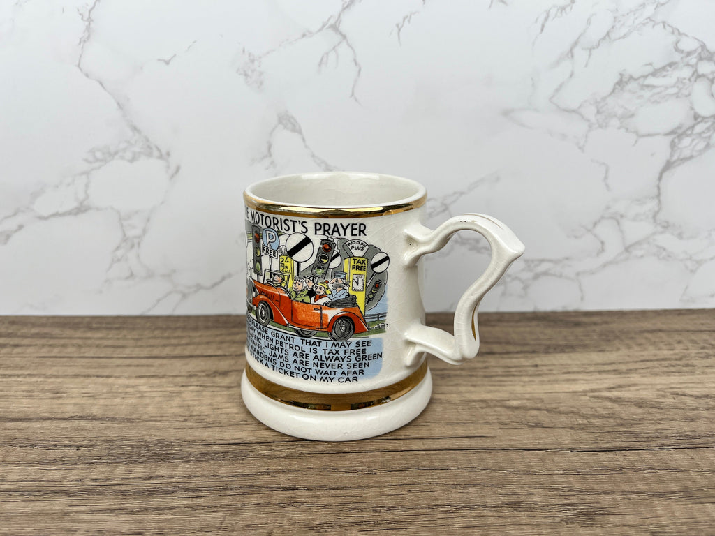 Vintage "The Motorist's Prayer" Beer Mug, 22 Carat Gold, 1950s Collectible
