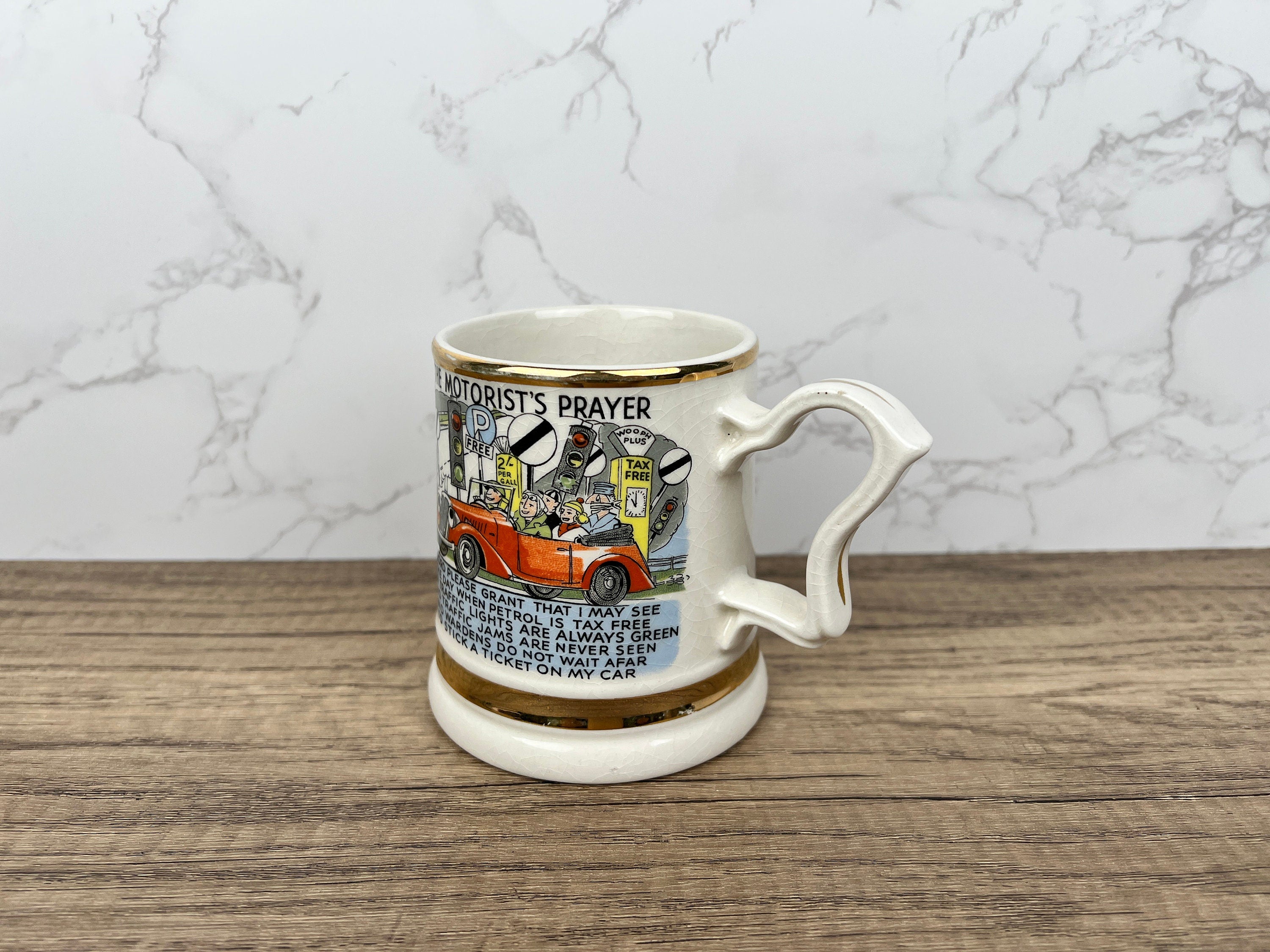 Vintage "The Motorist's Prayer" Beer Mug, 22 Carat Gold, 1950s Collectible