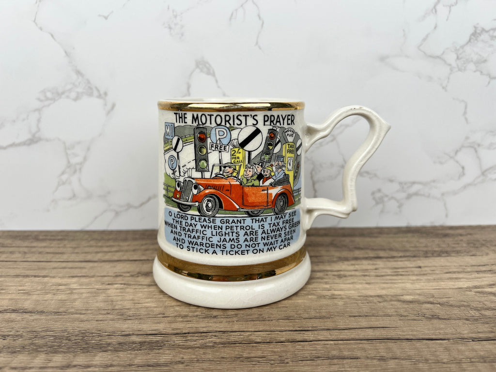 Vintage "The Motorist's Prayer" Beer Mug, 22 Carat Gold, 1950s Collectible