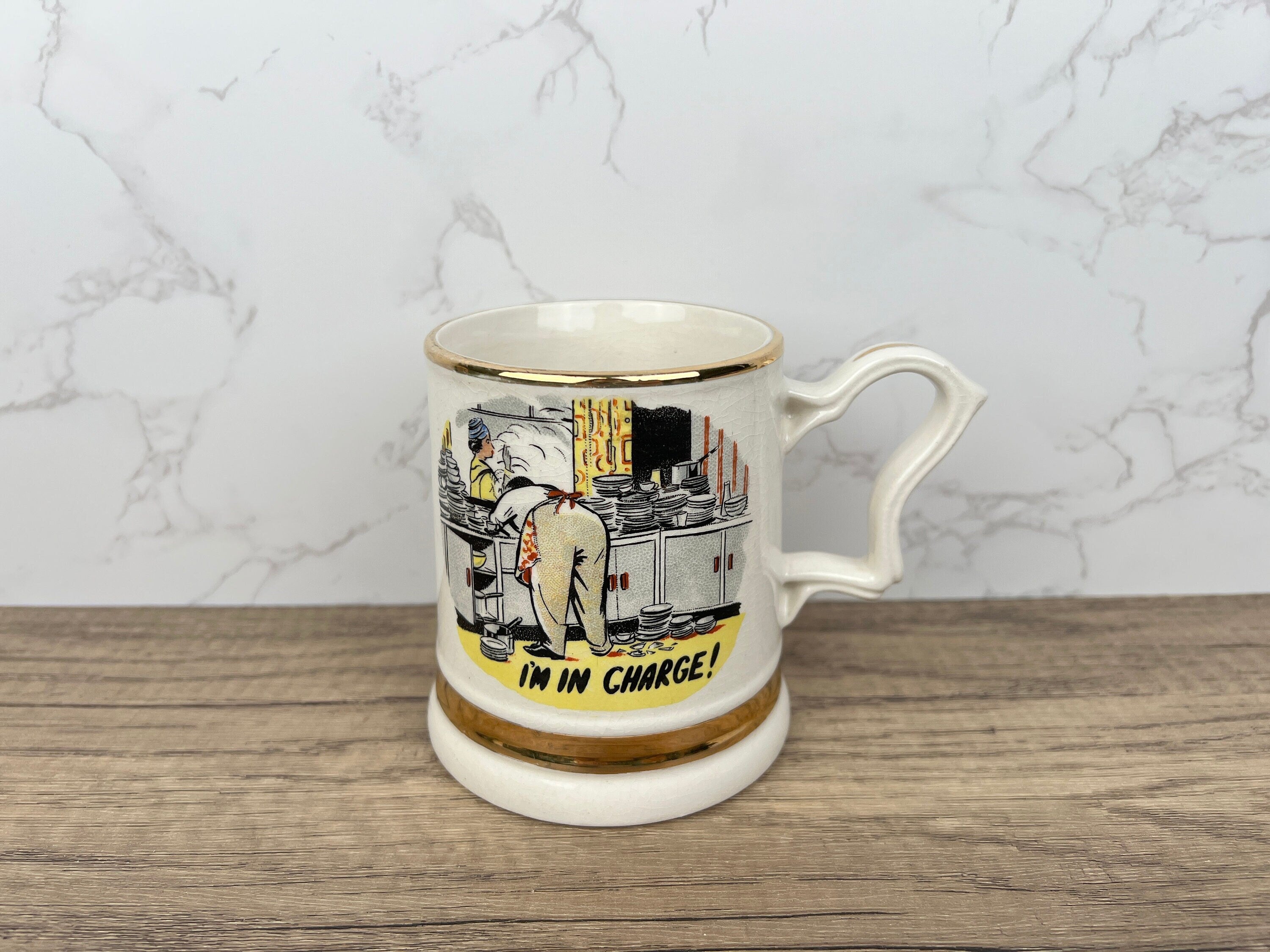 Vintage "I'M IN CHARGE" 22 Carat Gold Beer Mug, 1950s Collectible