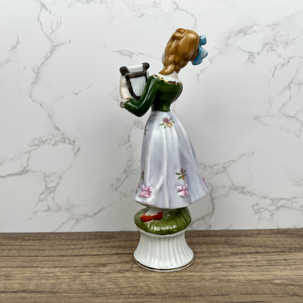Vintage Victorian Style Porcelain Figurine, Woman Playing Harp