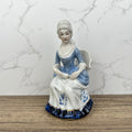 Vintage Victorian Porcelain Figurine, Blue White Lady with Fan