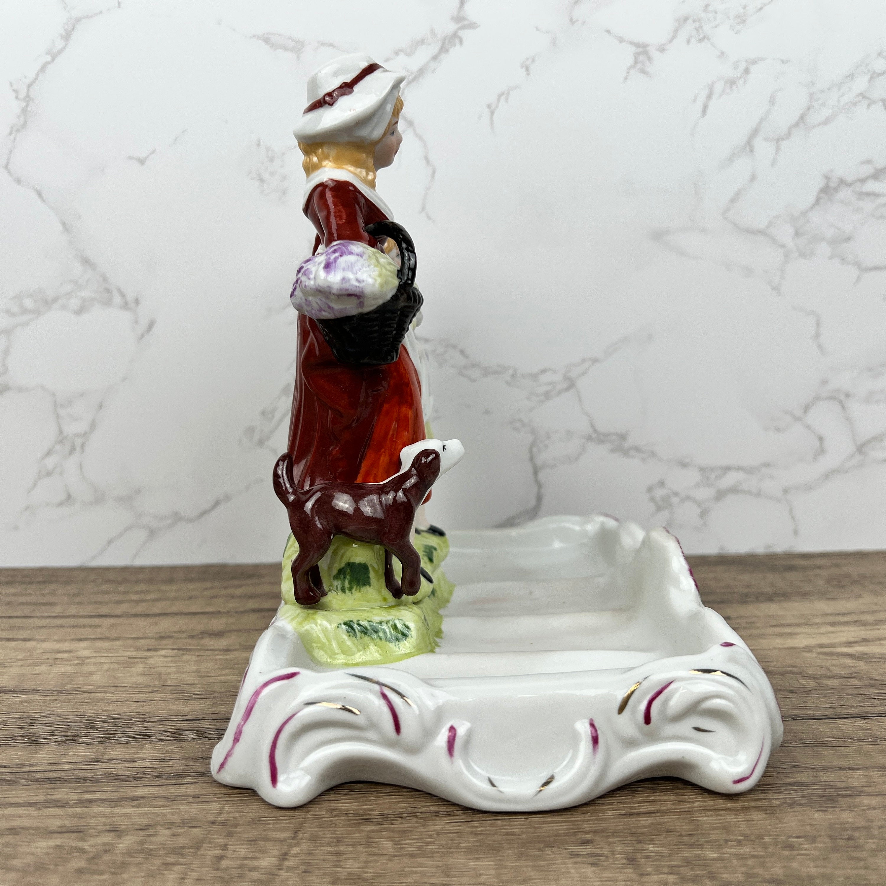 Vintage Yardley English Lavender Porcelain Soap Dish with Figurines