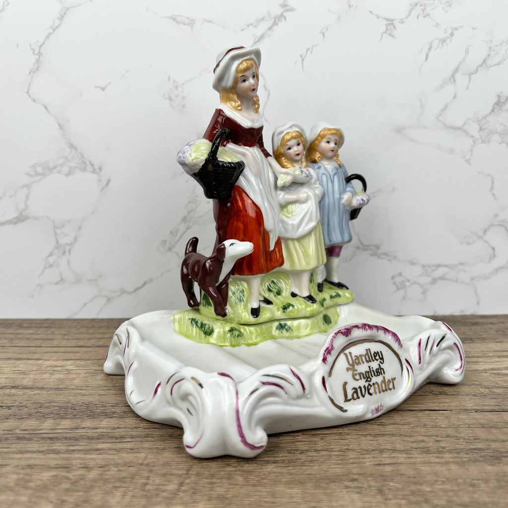 Vintage Yardley English Lavender Porcelain Soap Dish with Figurines