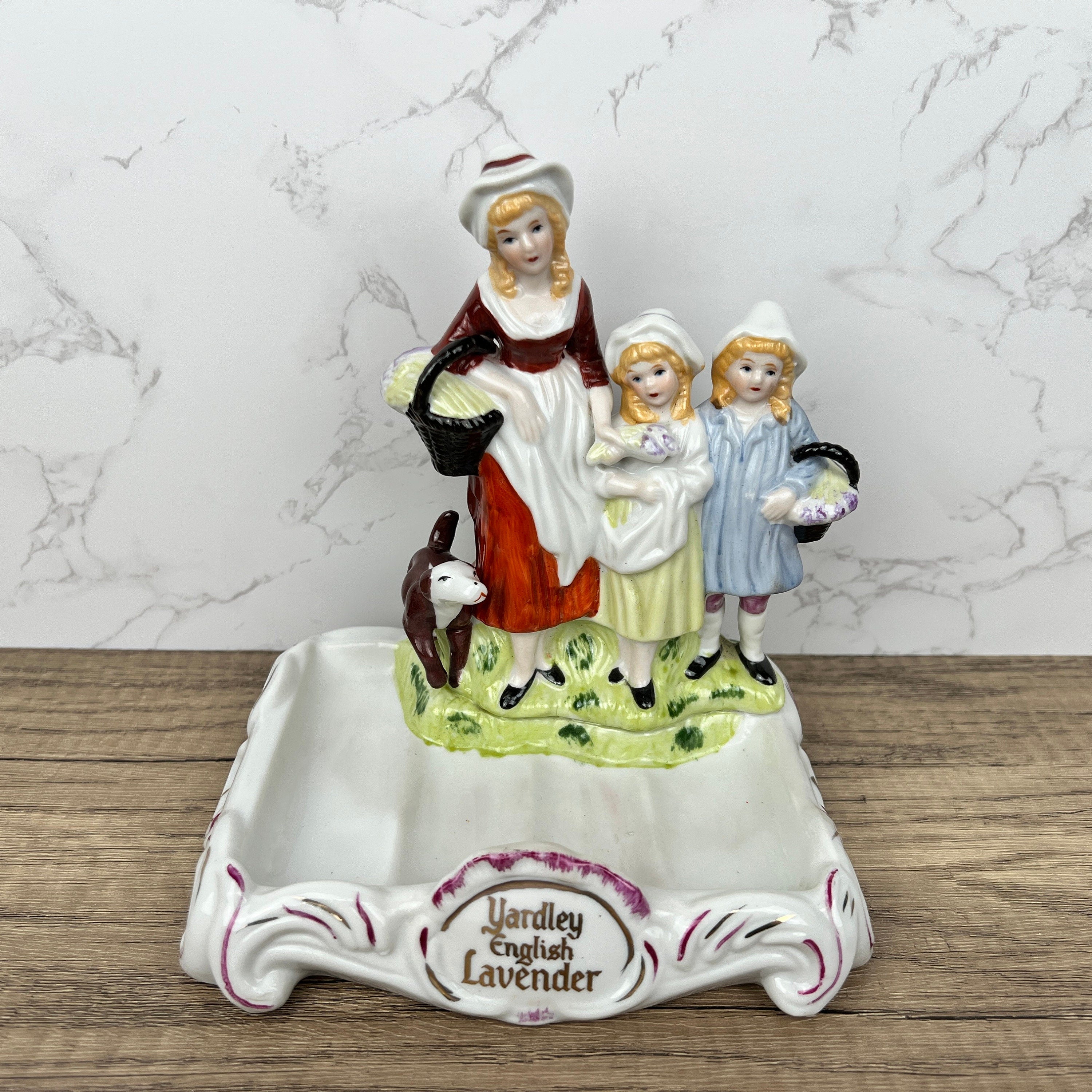Vintage Yardley English Lavender Porcelain Soap Dish with Figurines