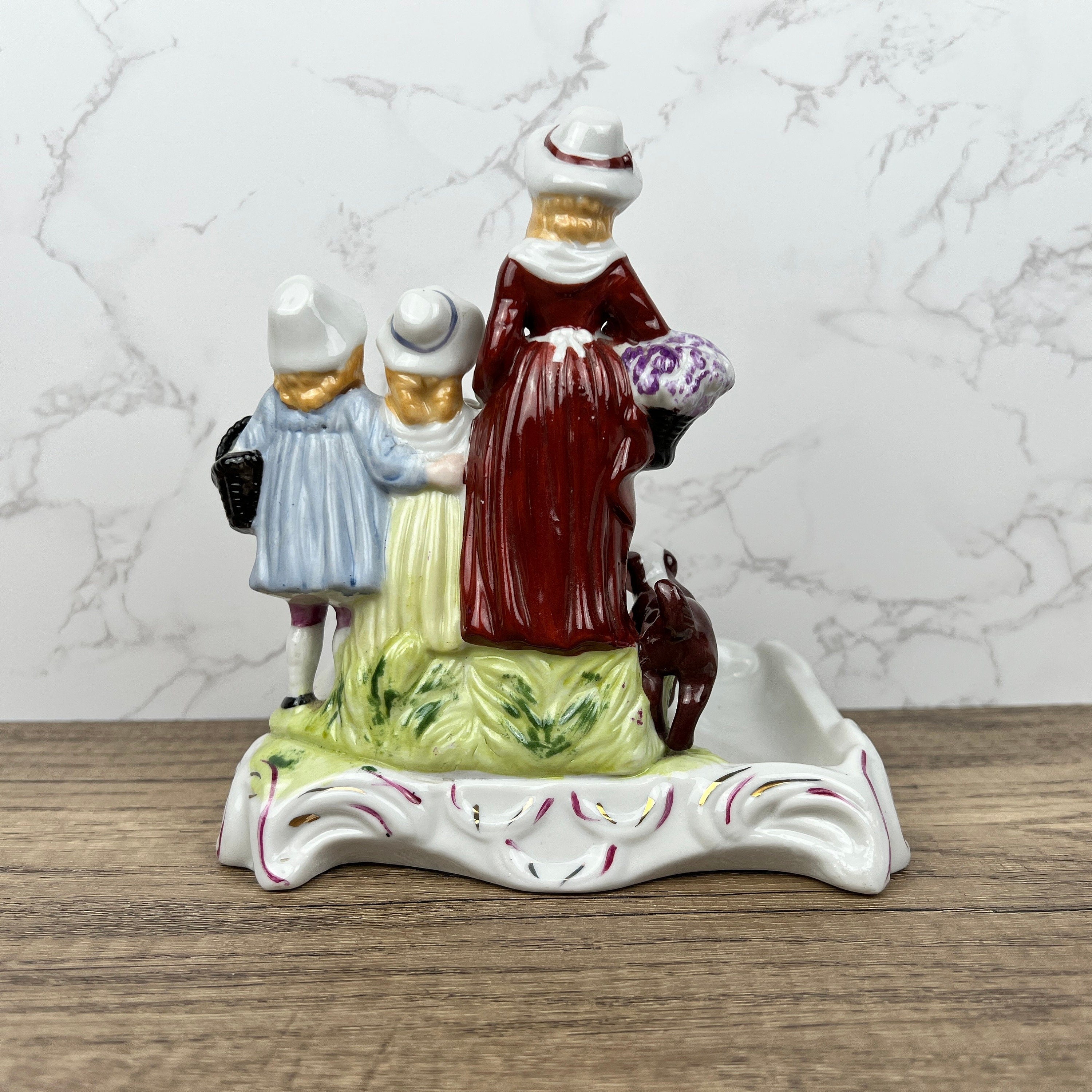 Vintage Yardley English Lavender Porcelain Soap Dish with Figurines