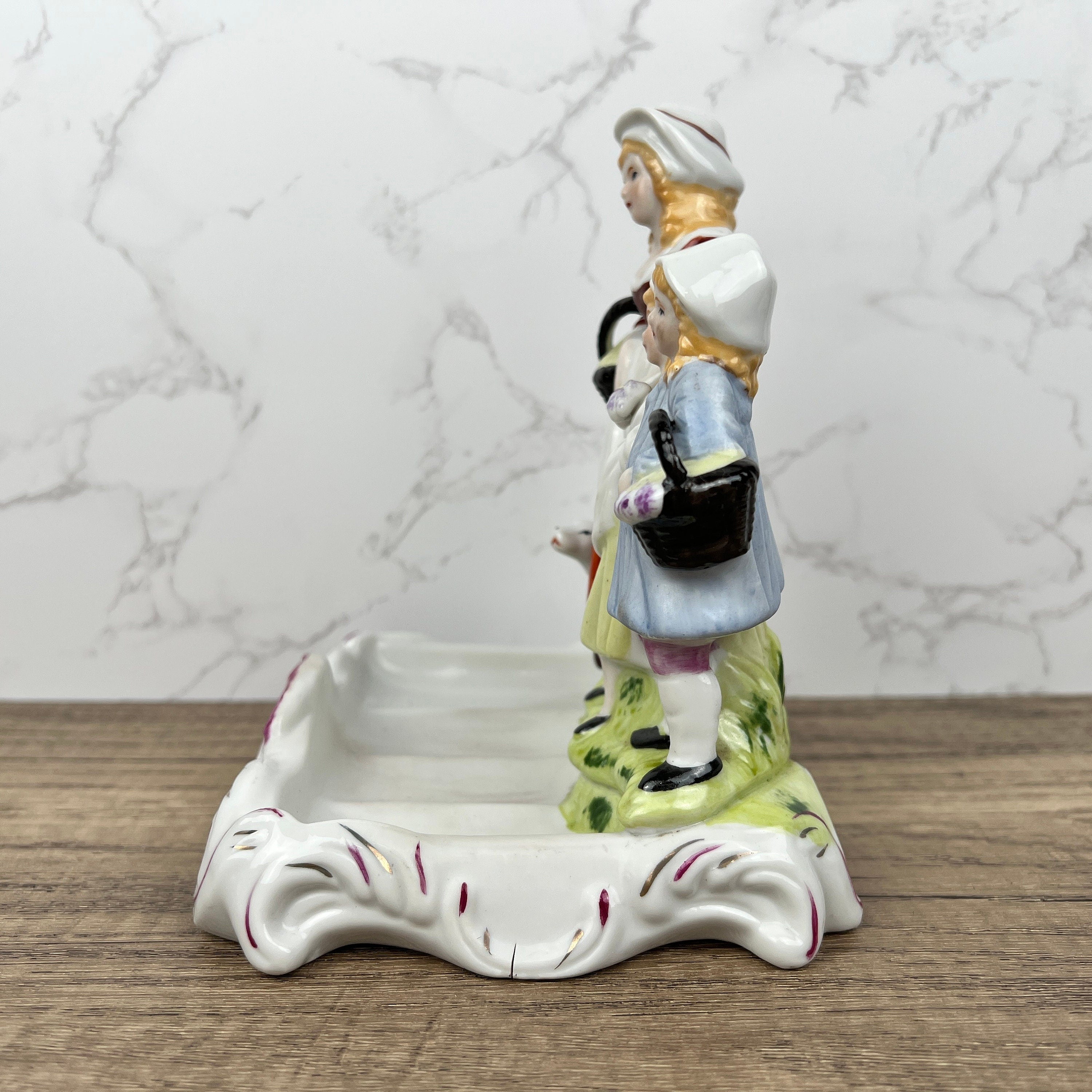 Vintage Yardley English Lavender Porcelain Soap Dish with Figurines