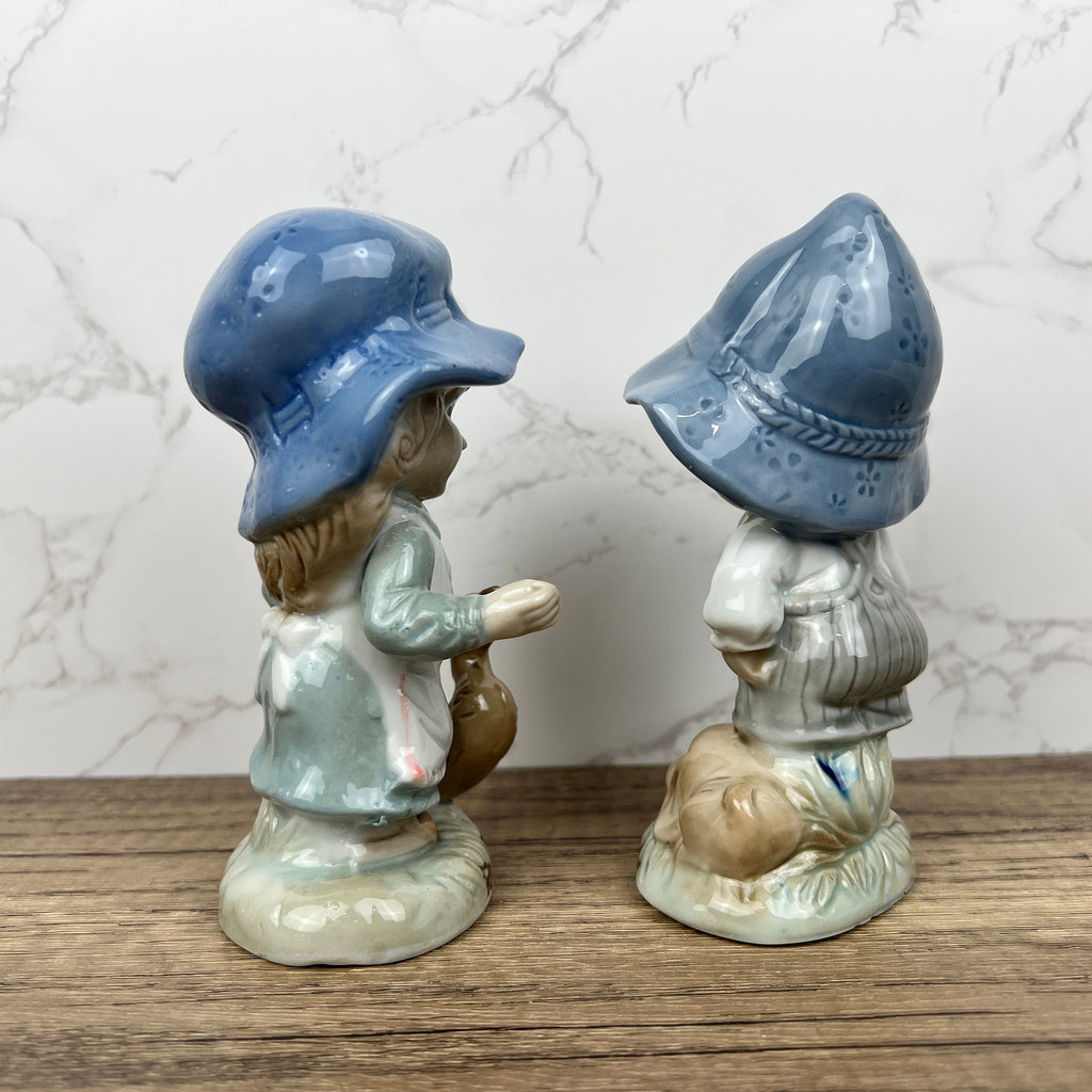 Vintage Portuguese Porcelain Figurines, Boy with Dog and Girl with Duck