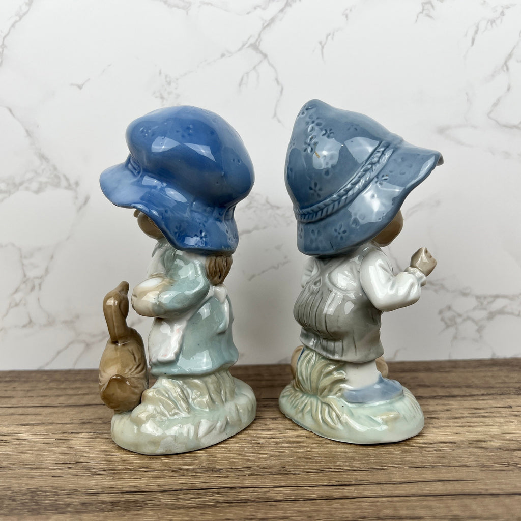 Vintage Portuguese Porcelain Figurines, Boy with Dog and Girl with Duck