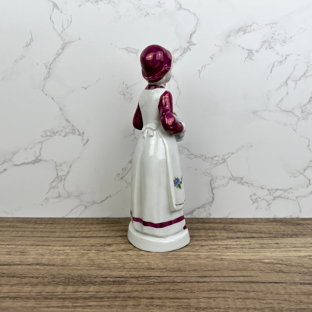 Vintage Porcelain Grandma Figurine, Floral Dress, Watering Jug